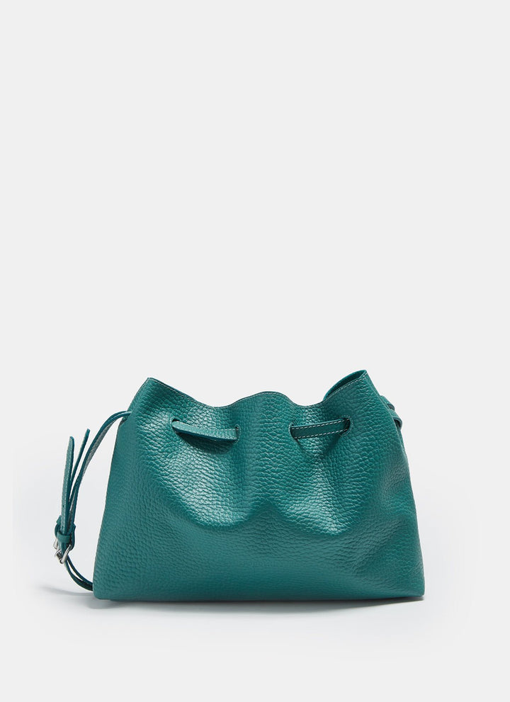 Women Leather Bag | Green Granulated Leather Bag With Double Strap by Spanish designer Adolfo Dominguez