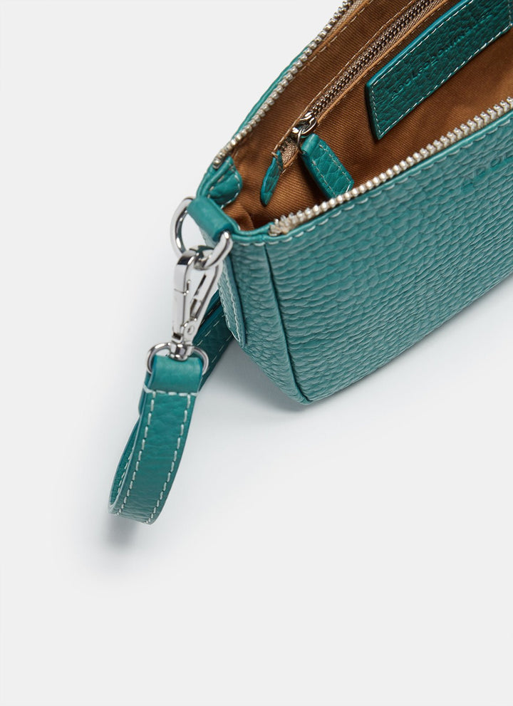 Women Leather Bag | Green Granulated Mini Crossbody Bag by Spanish designer Adolfo Dominguez