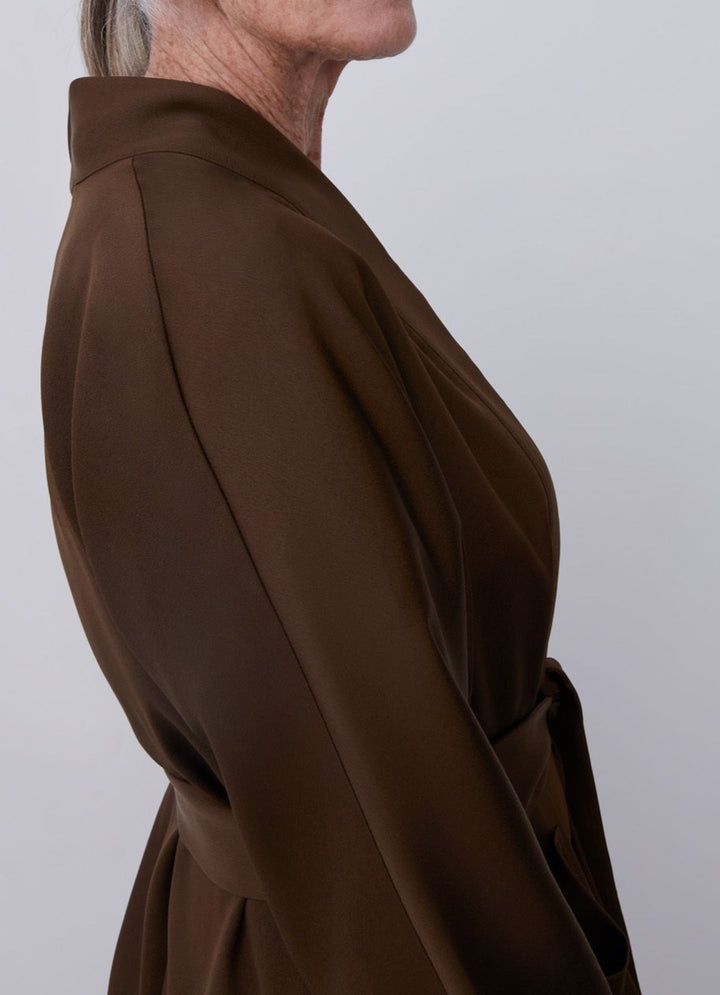 Women Structured Jacket | Green Kimono With Belt by Spanish designer Adolfo Dominguez