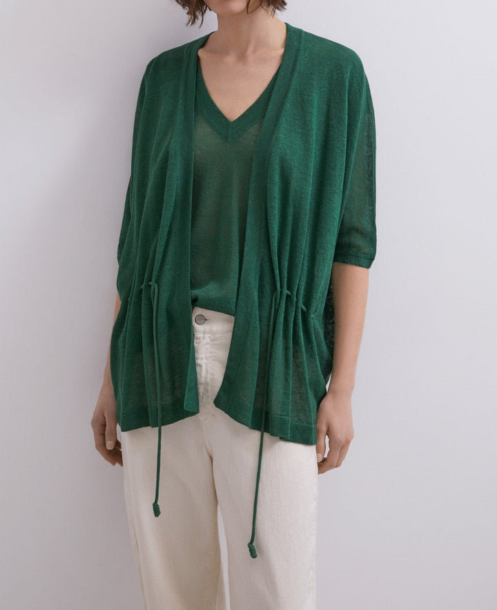 Women Knit Jacket | Green Linen Jacket With Ruffles by Spanish designer Adolfo Dominguez
