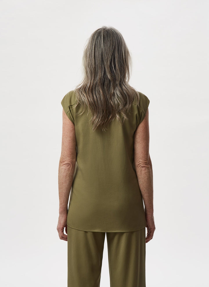 Women Top | Green Lyocell Blouse With Front Gathering by Spanish designer Adolfo Dominguez