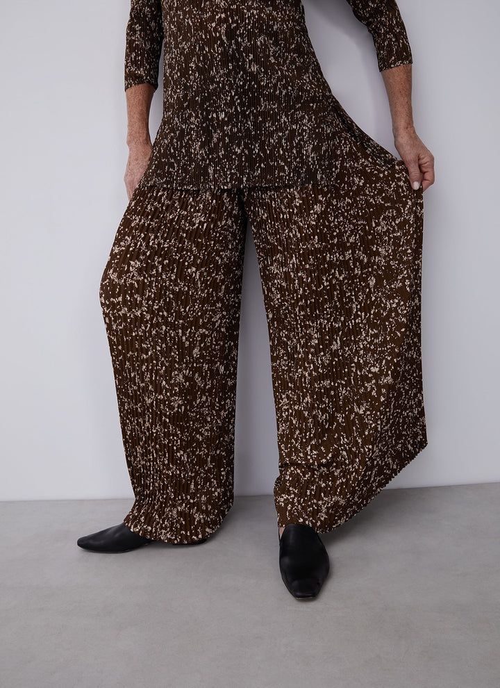 Women Trousers | Green Print Crinkle Trousers With Signature Print by Spanish designer Adolfo Dominguez
