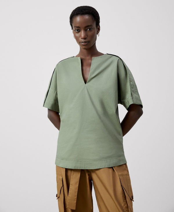 Women Short Sleeved Shirt | Green Responsible Cotton Short Sleeve Shirt by Spanish designer Adolfo Dominguez
