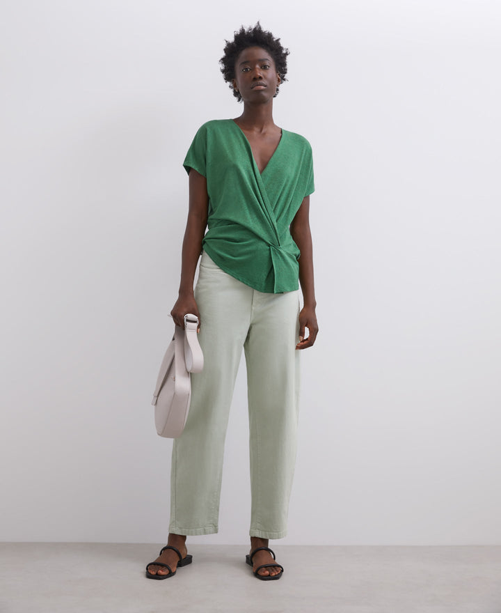 Women T-Shirt (Short Sleeve) | Green Stretch Linen T-Shirt by Spanish designer Adolfo Dominguez