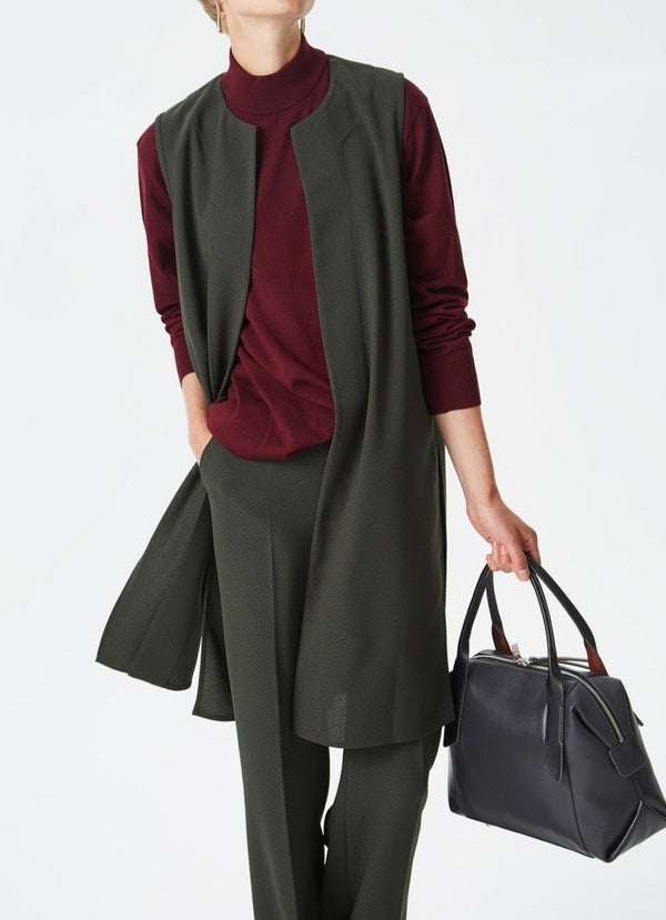 Women Vest | Green Waistcoat With Crew Neckline And Belt by Spanish designer Adolfo Dominguez