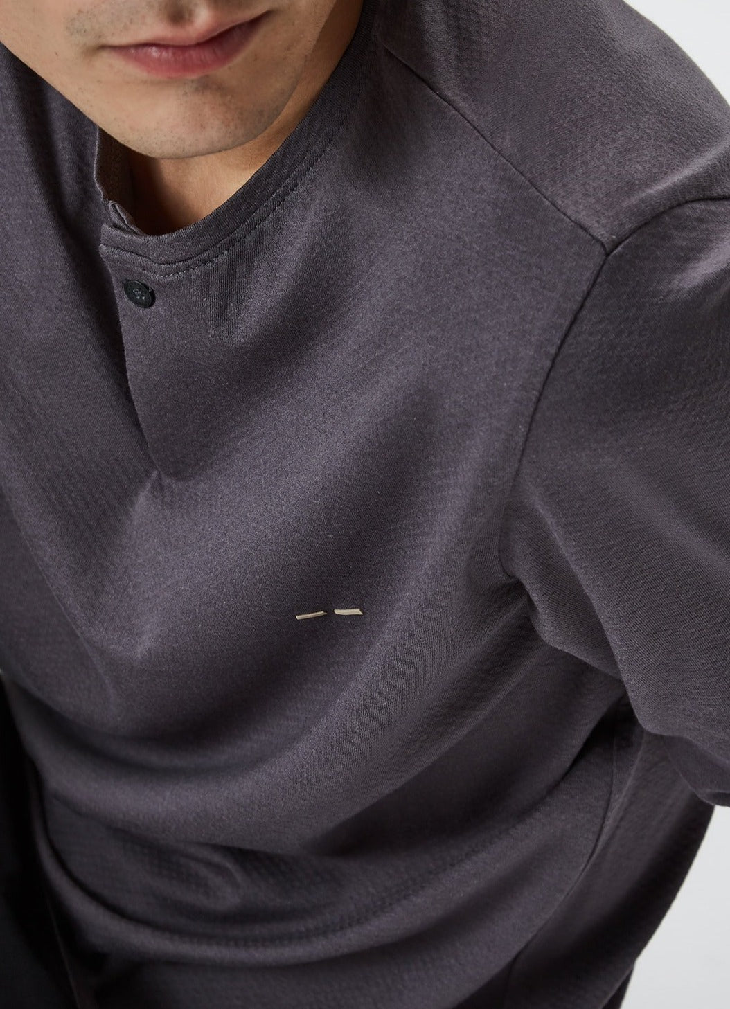Men Long-Sleeve T-Shirt | Grey Button Neck Elastic T-Shirt by Spanish designer Adolfo Dominguez