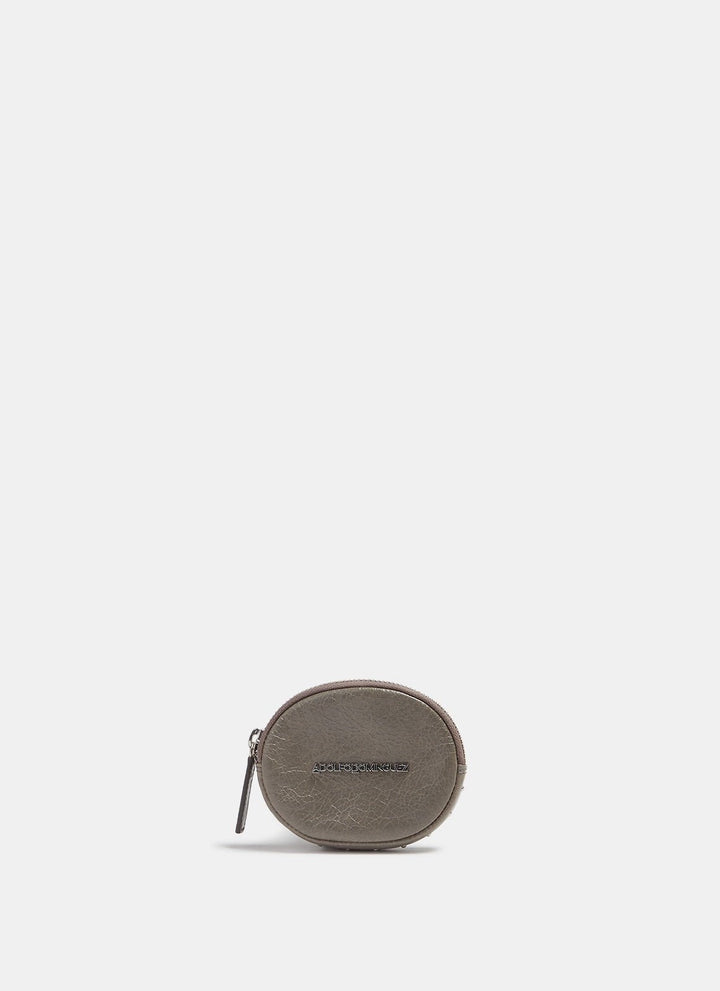 Women Wallet | Grey Crackled Leather Rounded Coin Purse by Spanish designer Adolfo Dominguez