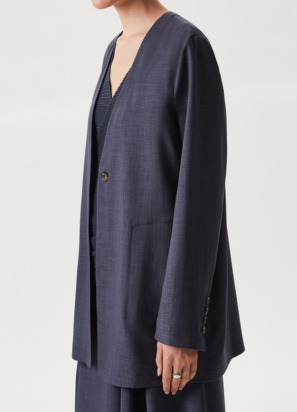 Women Structured Jacket | Grey Fluid Blazer Without Lapels by Spanish designer Adolfo Dominguez