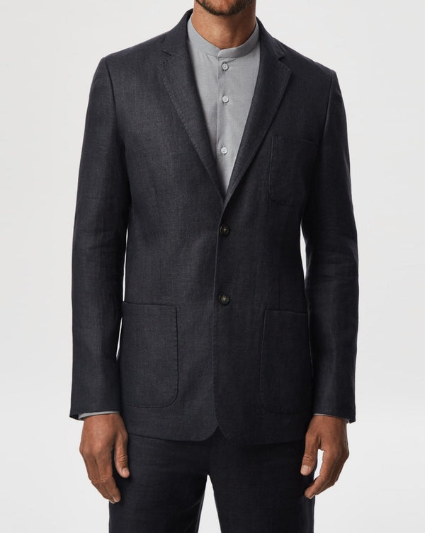 Men Unstructured Jacket | Grey Linen Twill Jacket With Notched Lapels by Spanish designer Adolfo Dominguez
