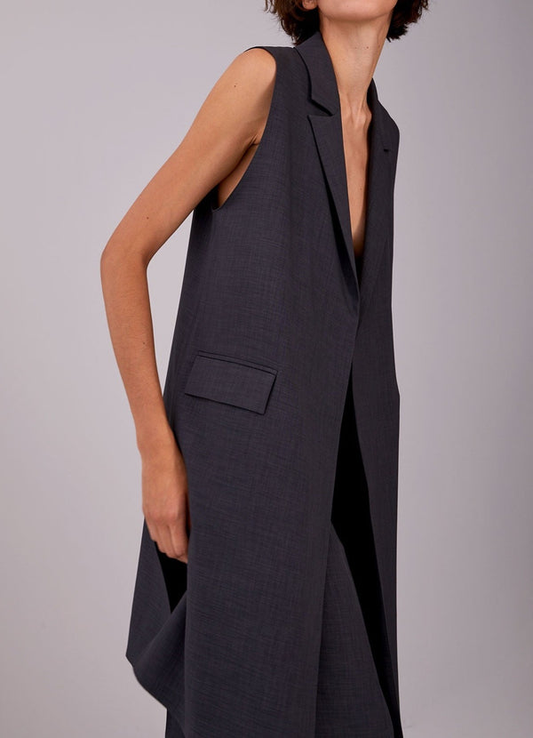 Women Vest | Grey Long Waistcoat With Notched Lapels by Spanish designer Adolfo Dominguez