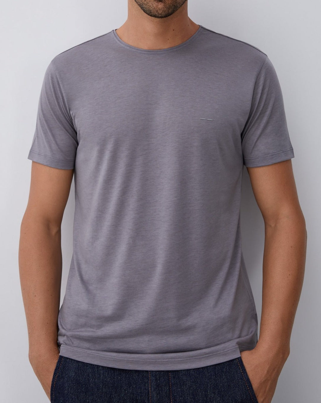 Men T-Shirt (Short Sleeve) | Grey Lyocell And Cotton T-Shirt by Spanish designer Adolfo Dominguez