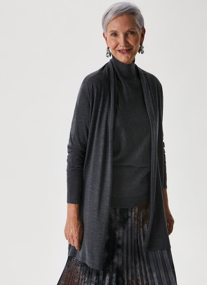 Women Knit Jacket | Grey Merino Wool Cardigan by Spanish designer Adolfo Dominguez