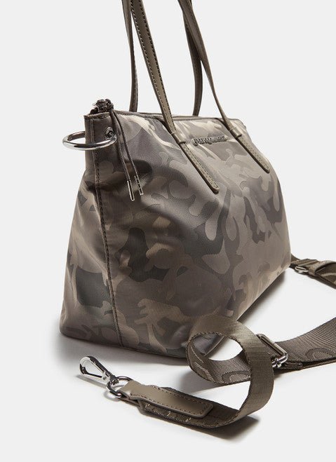Women Bags | Grey Nylon Shopper With Camo Print by Spanish designer Adolfo Dominguez