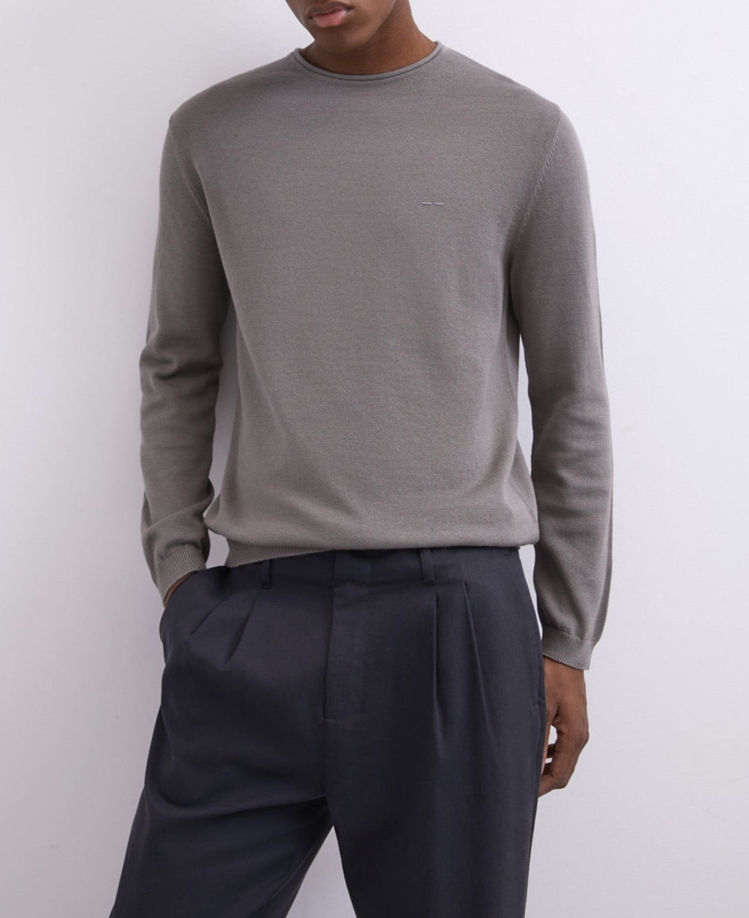 Men Jersey | Grey Organic Cotton Crew Collar Sweater by Spanish designer Adolfo Dominguez