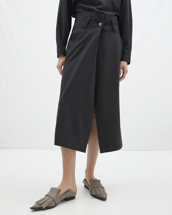 Women Skirt | Grey Pleated Front Midi Skirt by Spanish designer Adolfo Dominguez
