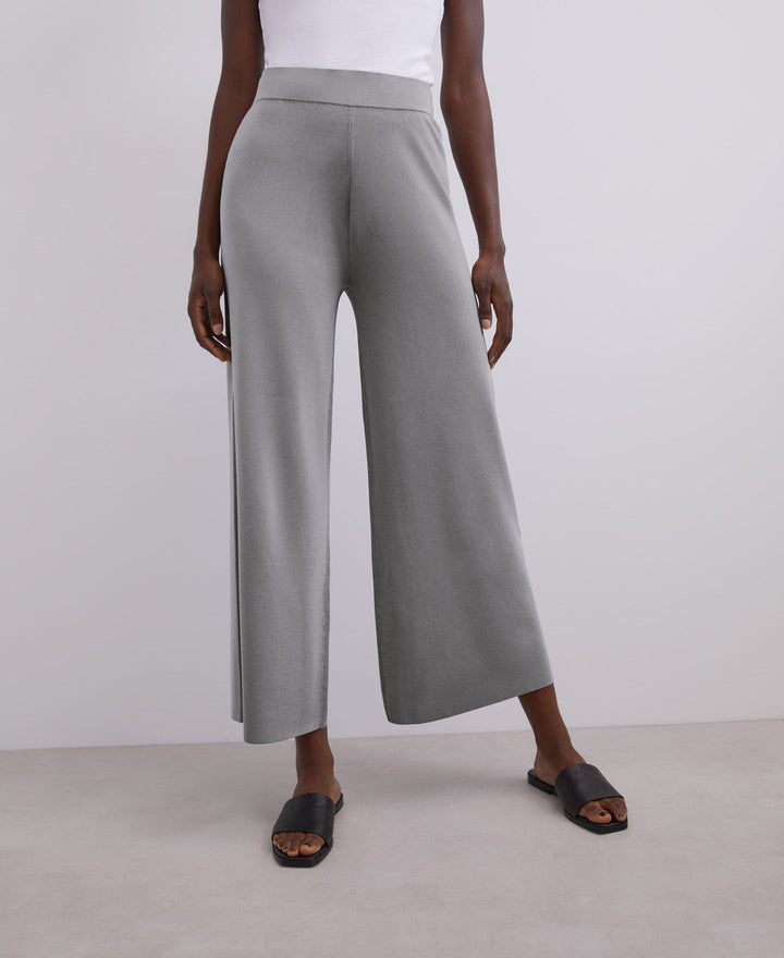Women Trousers | Grey Rubber Knit High Rise Pants by Spanish designer Adolfo Dominguez