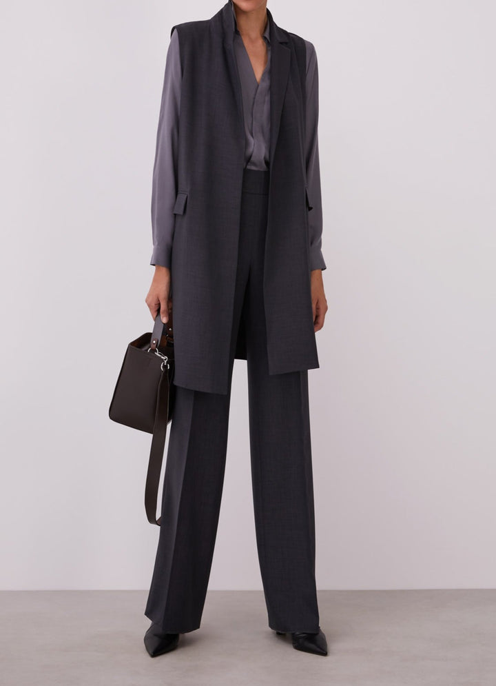 Women Trousers | Grey Straight Fluid Trousers by Spanish designer Adolfo Dominguez
