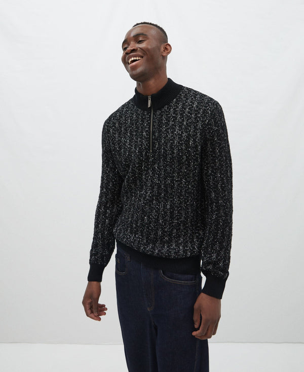 Men Jersey | Grey/Black Cotton Cardigan With Perkins Collar by Spanish designer Adolfo Dominguez