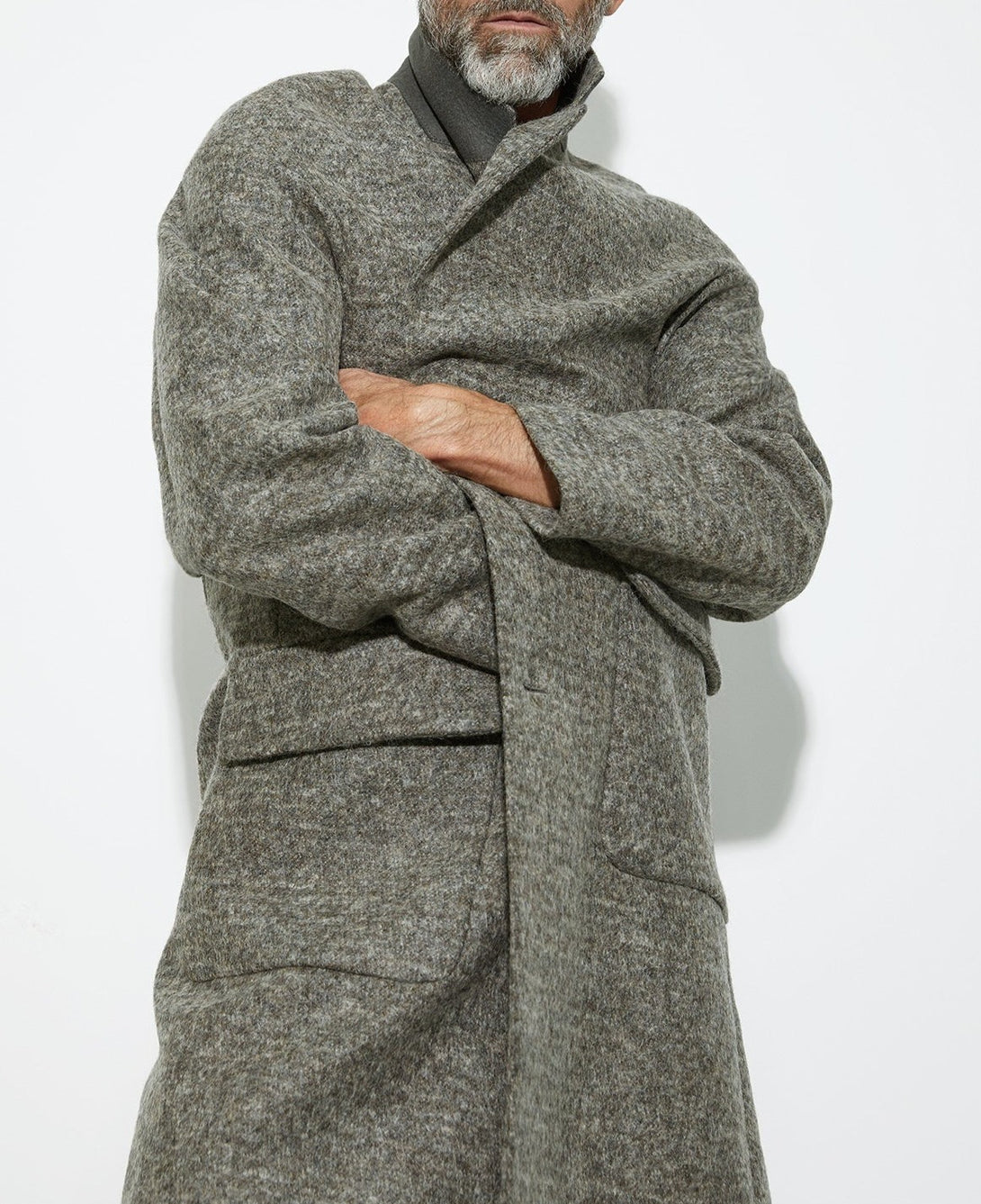 Men Coat | Grey/Camel Three Button Tailored Coat by Spanish designer Adolfo Dominguez