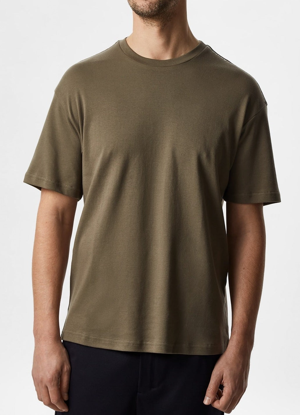 Men T-Shirt (Short Sleeve) | Ike Green Basic T-Shirt With Logo On Shoulder by Spanish designer Adolfo Dominguez
