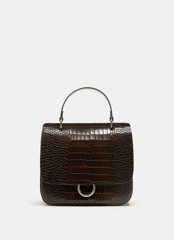 Women Leather Bag | Ike Green Crocodile Embossed Leather Crossbody Bag by Spanish designer Adolfo Dominguez