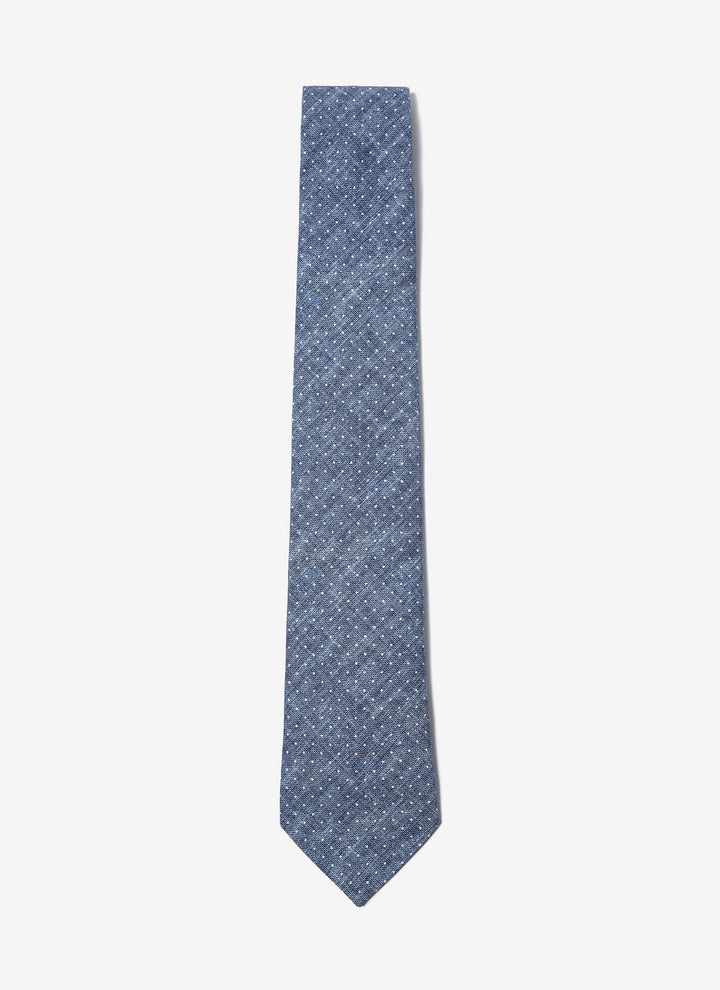 Men Tie | Indigo Denim Tie With Pindot Prin by Spanish designer Adolfo Dominguez