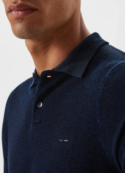 Men Polo | Indigo Viscose & Cotton Pique Polo Shirt by Spanish designer Adolfo Dominguez