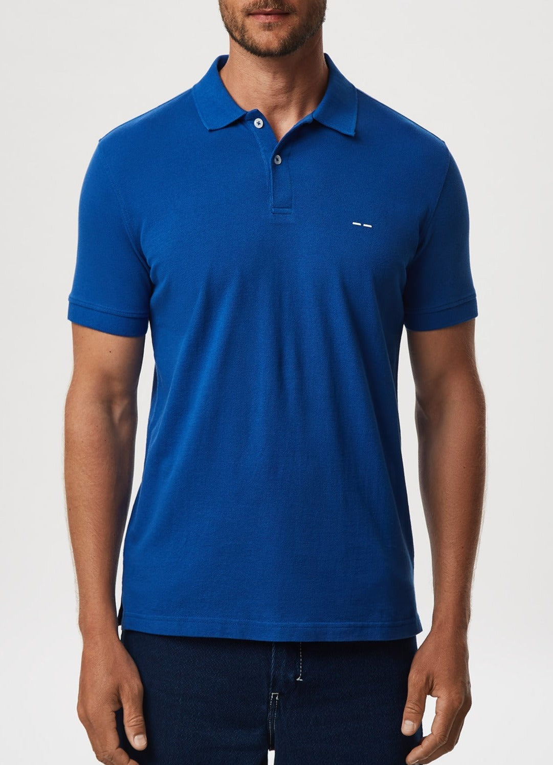 Men Polo | Ink Blue Cotton Pique Washed Polo Shirt by Spanish designer Adolfo Dominguez
