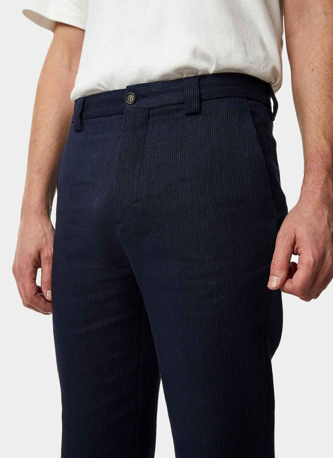 Men Trousers | Ink Blue Washed Linen Trousers by Spanish designer Adolfo Dominguez