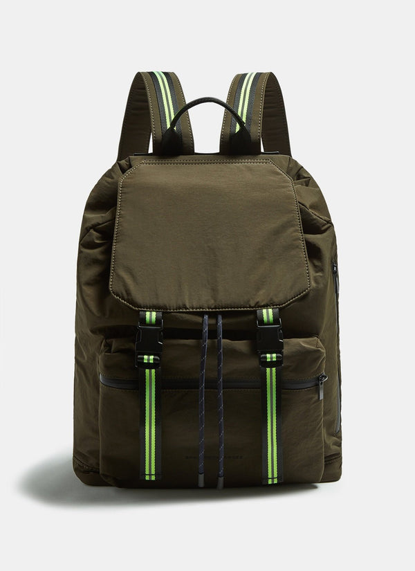 Men Bags | Khaki Nylon Backpack With Fluorescent Details by Spanish designer Adolfo Dominguez
