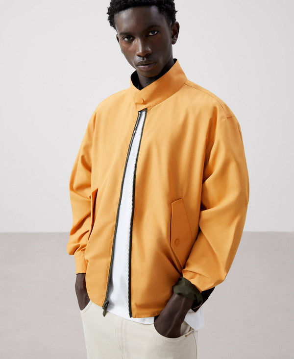 Men Jacket | Khaki Reversible Mandarin Collar Harrington by Spanish designer Adolfo Dominguez