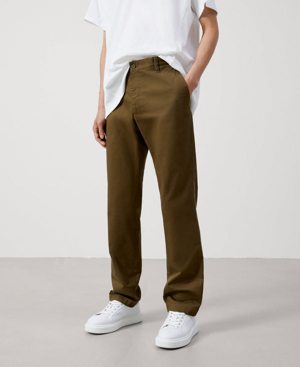 Men Trousers | Khaki Stretch Cotton Chino Trousers by Spanish designer Adolfo Dominguez
