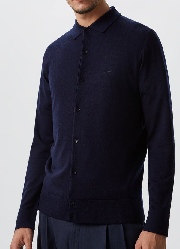 Men Knit Polo | Knitted Merino Long Sleeve Polo Shirt by Spanish designer Adolfo Dominguez