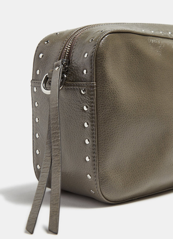 Women Leather Bag | Lavender Large Leather Crossbody Bag With Studs by Spanish designer Adolfo Dominguez