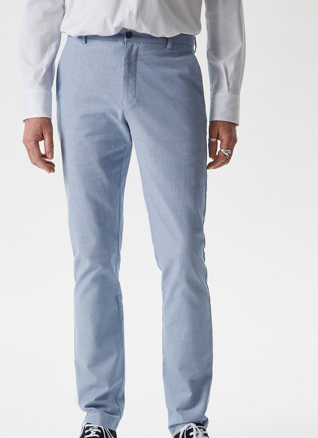 Men Trousers | Light Blue Elasticc Cotton Trousers by Spanish designer Adolfo Dominguez