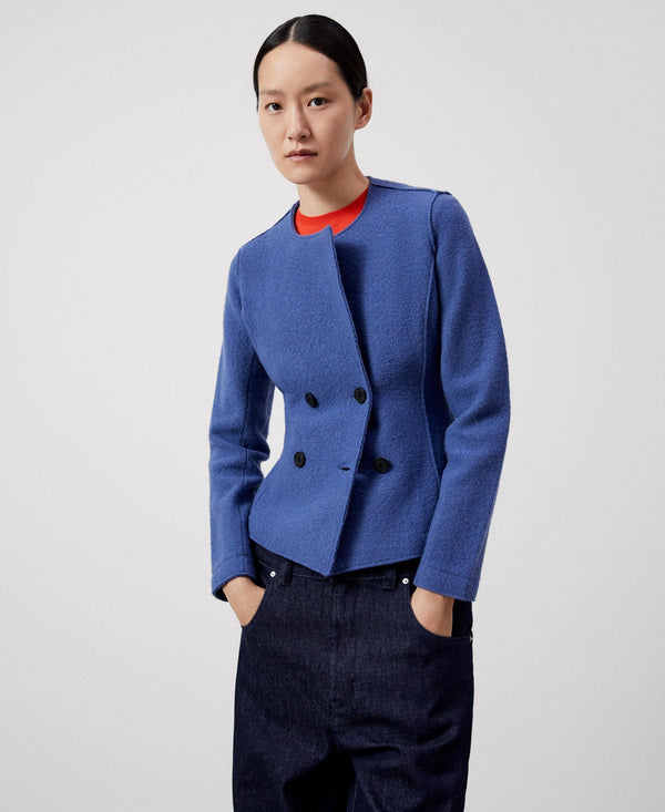 Women Structured Jacket | Light Blue Merino Wool Jacket by Spanish designer Adolfo Dominguez