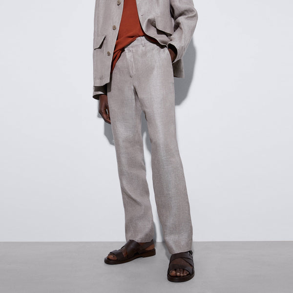 Men Trousers | Light Brown Linen Chino Trousers by Spanish designer Adolfo Dominguez