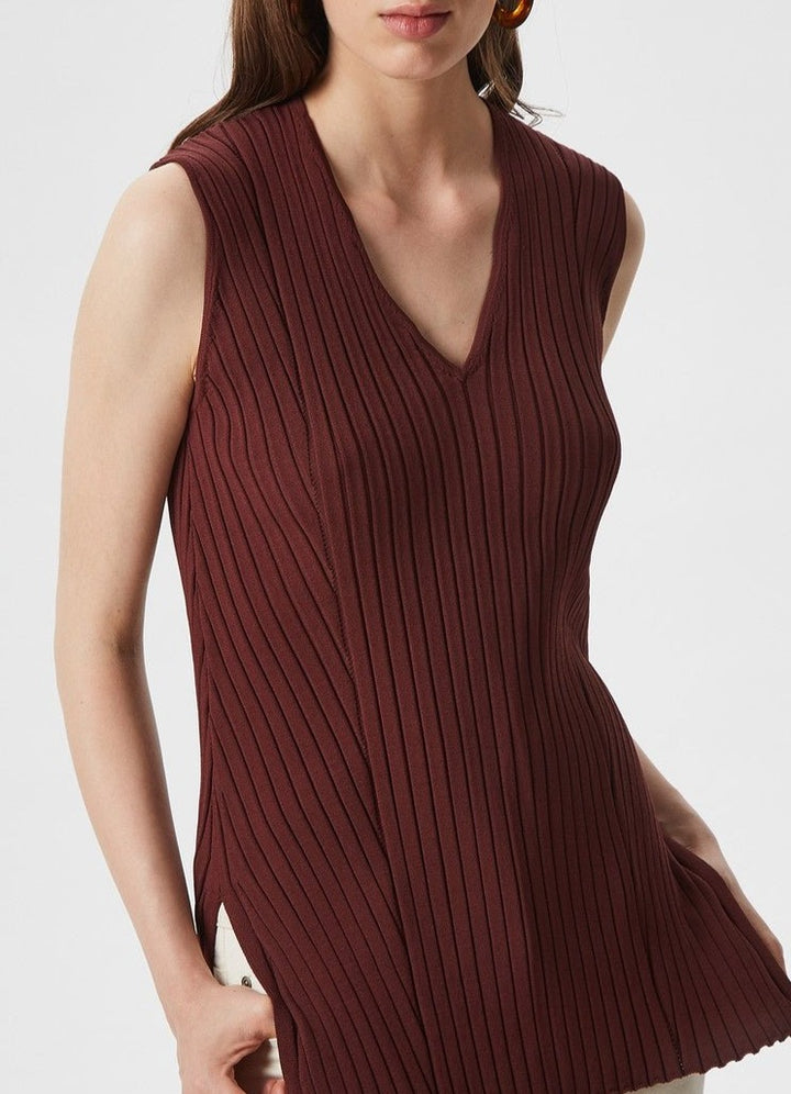 Women Jersey | Light Brown Viscose Pleated Knit Sleeveless by Spanish designer Adolfo Dominguez