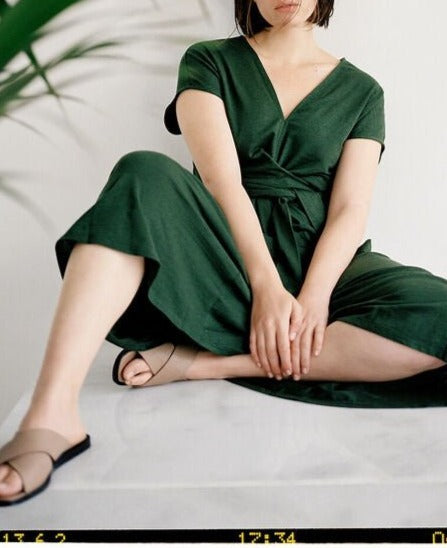 Women Dress | Light Green Midi Dress In Linen by Spanish designer Adolfo Dominguez