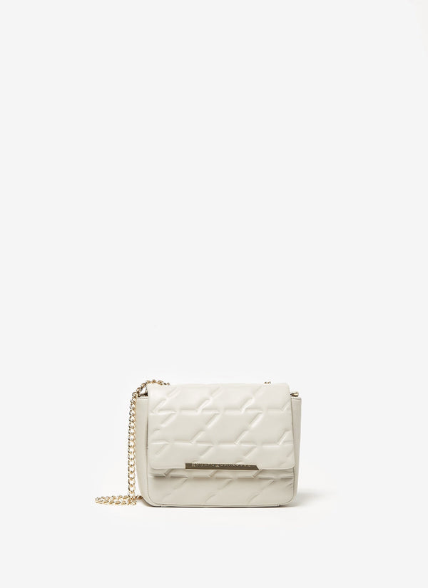 Women Leather Bag | Light Grey Quilted Leather Flapped Bag by Spanish designer Adolfo Dominguez