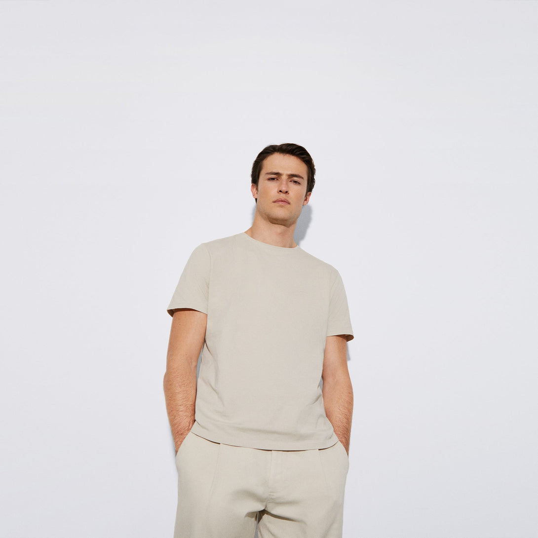 Men T-Shirt (Short Sleeve) | Light Grey Short-Sleeved Cotton T-Shirt by Spanish designer Adolfo Dominguez