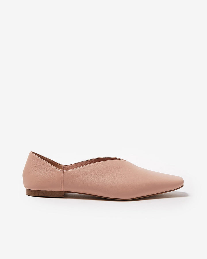 Women Shoes | Light Pink V-Vamp Leather Slippers by Spanish designer Adolfo Dominguez