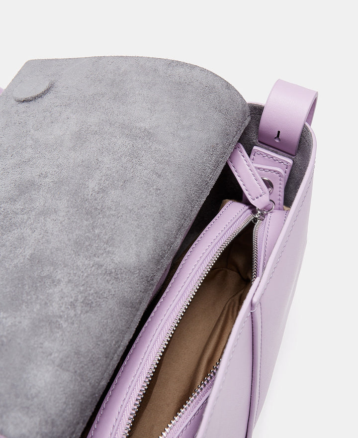 Women Leather Bag | Lilac Vachetta Leather Flap Crossbody Bag by Spanish designer Adolfo Dominguez