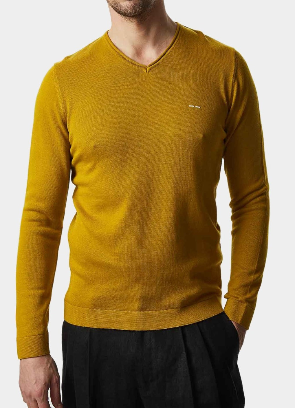 Men Jersey | Lime V-Neck Organic Cotton Sweater by Spanish designer Adolfo Dominguez