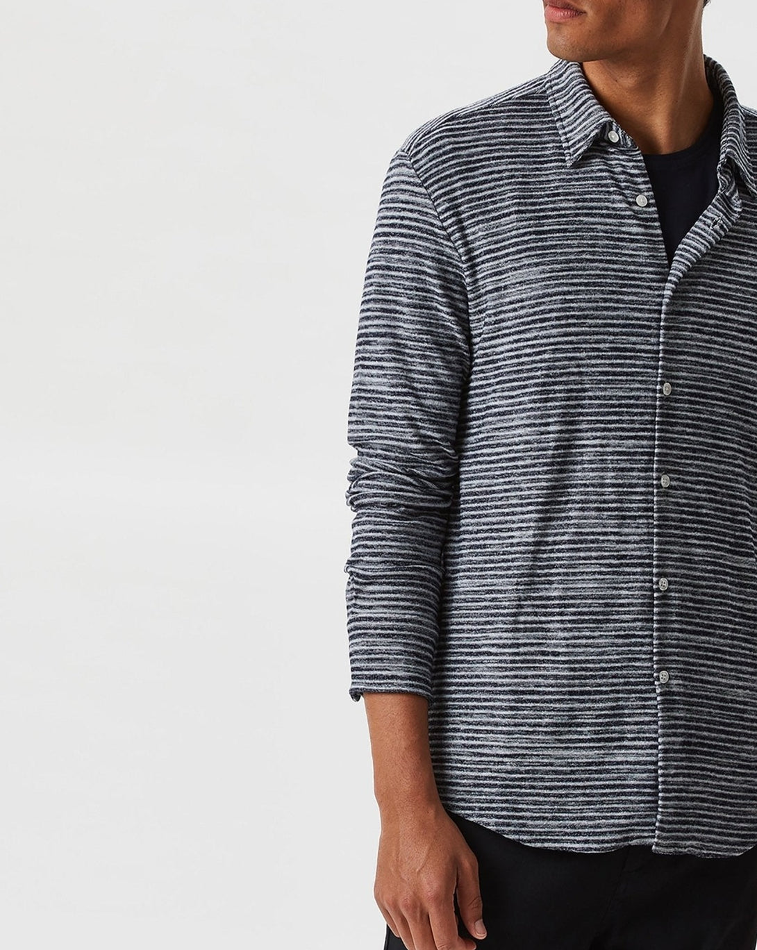 Men Shirt | Long Sleeve Knitted Stripe Shirt by Spanish designer Adolfo Dominguez