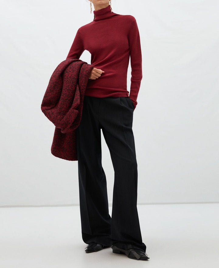 Women Jersey | Maroon Merino Wool Turtleneck Sweater by Spanish designer Adolfo Dominguez