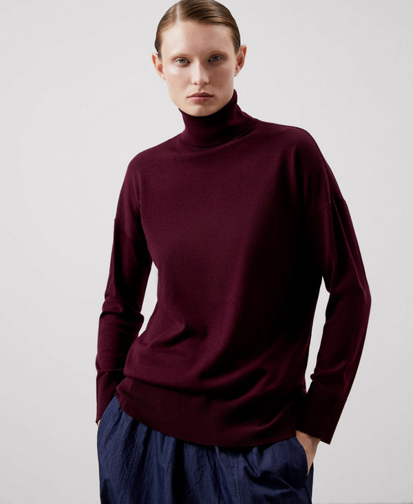 Women Jersey | Maroon Merino Wool Turtleneck Sweater For Women by Spanish designer Adolfo Dominguez