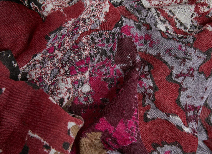 Women Shawl | Maroon/Grey Merino Wool Shawl With Abstract Print by Spanish designer Adolfo Dominguez
