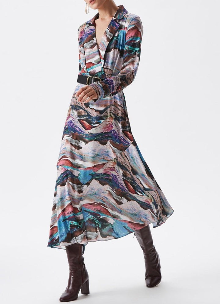 Women Dress | Maxi Shirt Dress With Glitch Print by Spanish designer Adolfo Dominguez