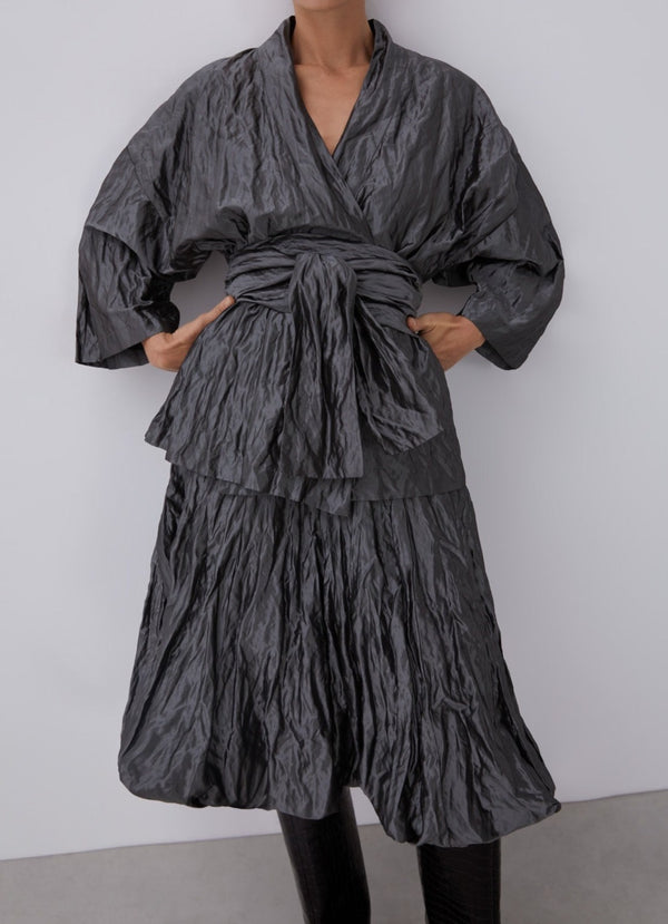 Women Unstructured Jacket | Metal Kimono Style Metal Fibber Jacket by Spanish designer Adolfo Dominguez